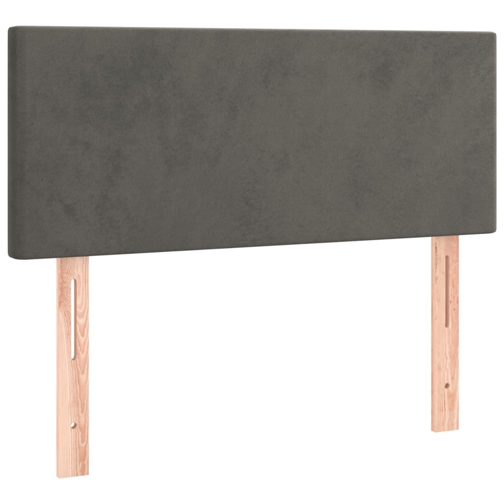 Pat box spring cu saltea, gri închis, 90x200 cm, catifea