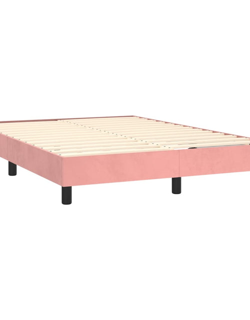 Загрузите изображение в средство просмотра галереи, Pat box spring cu saltea, roz, 140x190 cm, catifea
