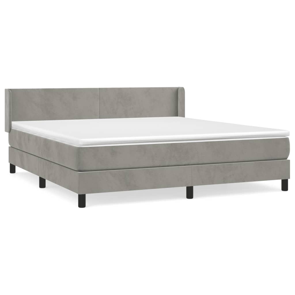 Pat box spring cu saltea, gri deschis, 160x200 cm, catifea