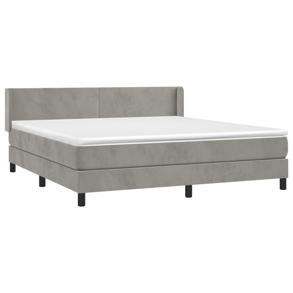 Pat box spring cu saltea, gri deschis, 180x200 cm, catifea