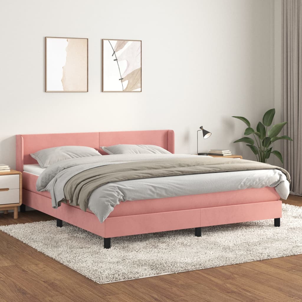 Pat box spring cu saltea, roz, 180x200 cm, catifea