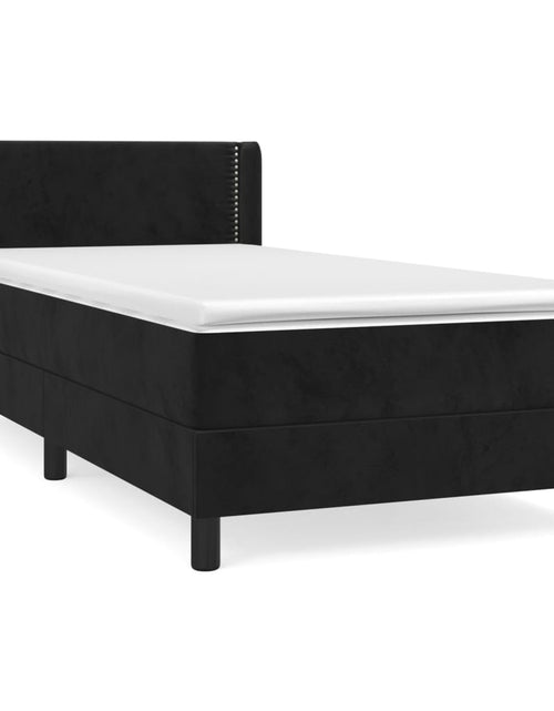 Загрузите изображение в средство просмотра галереи, Pat box spring cu saltea, negru, 80x200 cm, catifea
