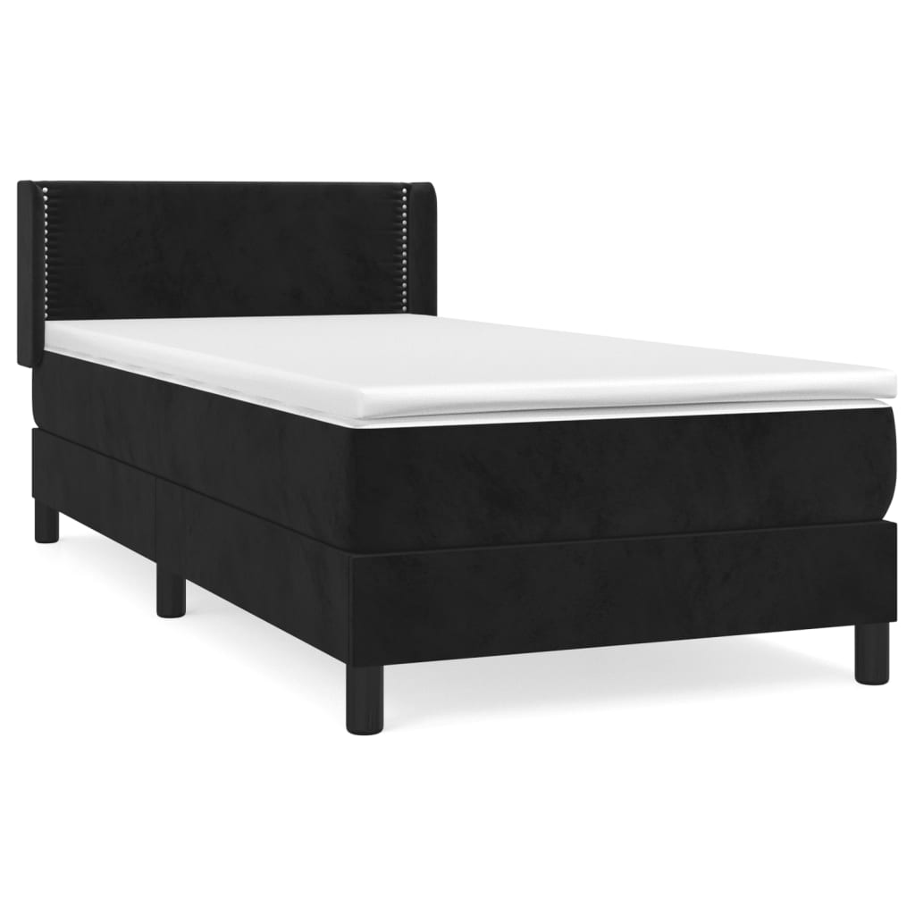 Pat box spring cu saltea, negru, 90x190 cm, catifea