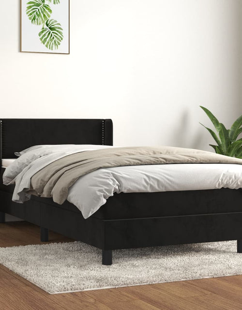 Загрузите изображение в средство просмотра галереи, Pat box spring cu saltea, negru, 90x200 cm, catifea
