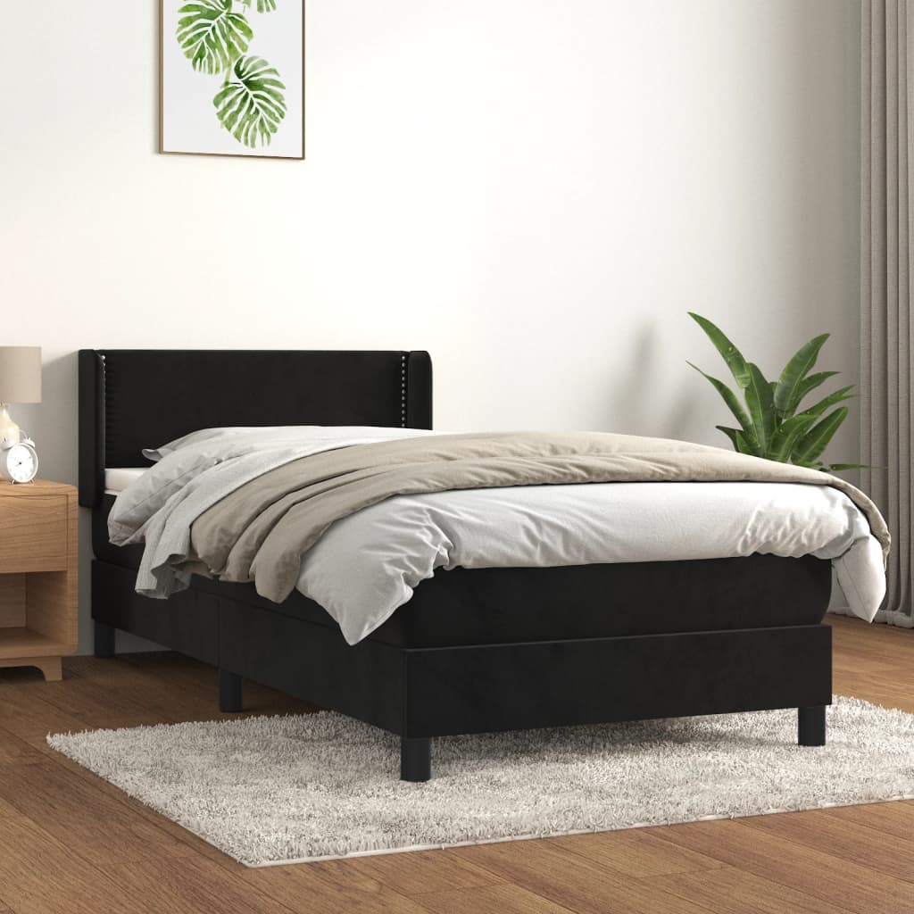 Pat box spring cu saltea, negru, 100x200 cm, catifea