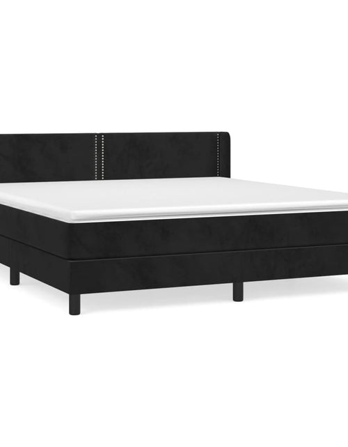 Загрузите изображение в средство просмотра галереи, Pat box spring cu saltea, negru, 160x200 cm, catifea
