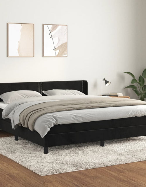 Загрузите изображение в средство просмотра галереи, Pat box spring cu saltea, negru, 160x200 cm, catifea
