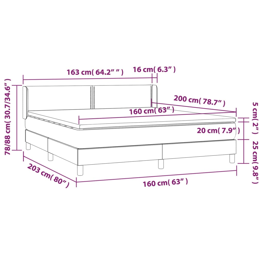 Pat box spring cu saltea, albastru închis, 160x200 cm, catifea