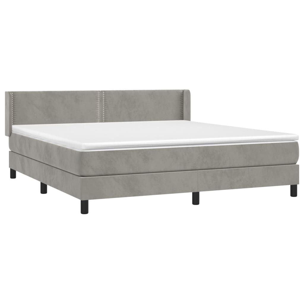 Pat box spring cu saltea, gri deschis, 180x200 cm, catifea