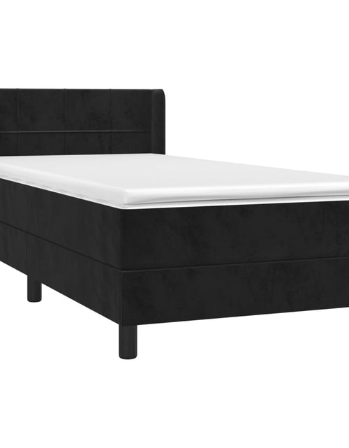 Загрузите изображение в средство просмотра галереи, Pat box spring cu saltea, negru, 80x200 cm, catifea
