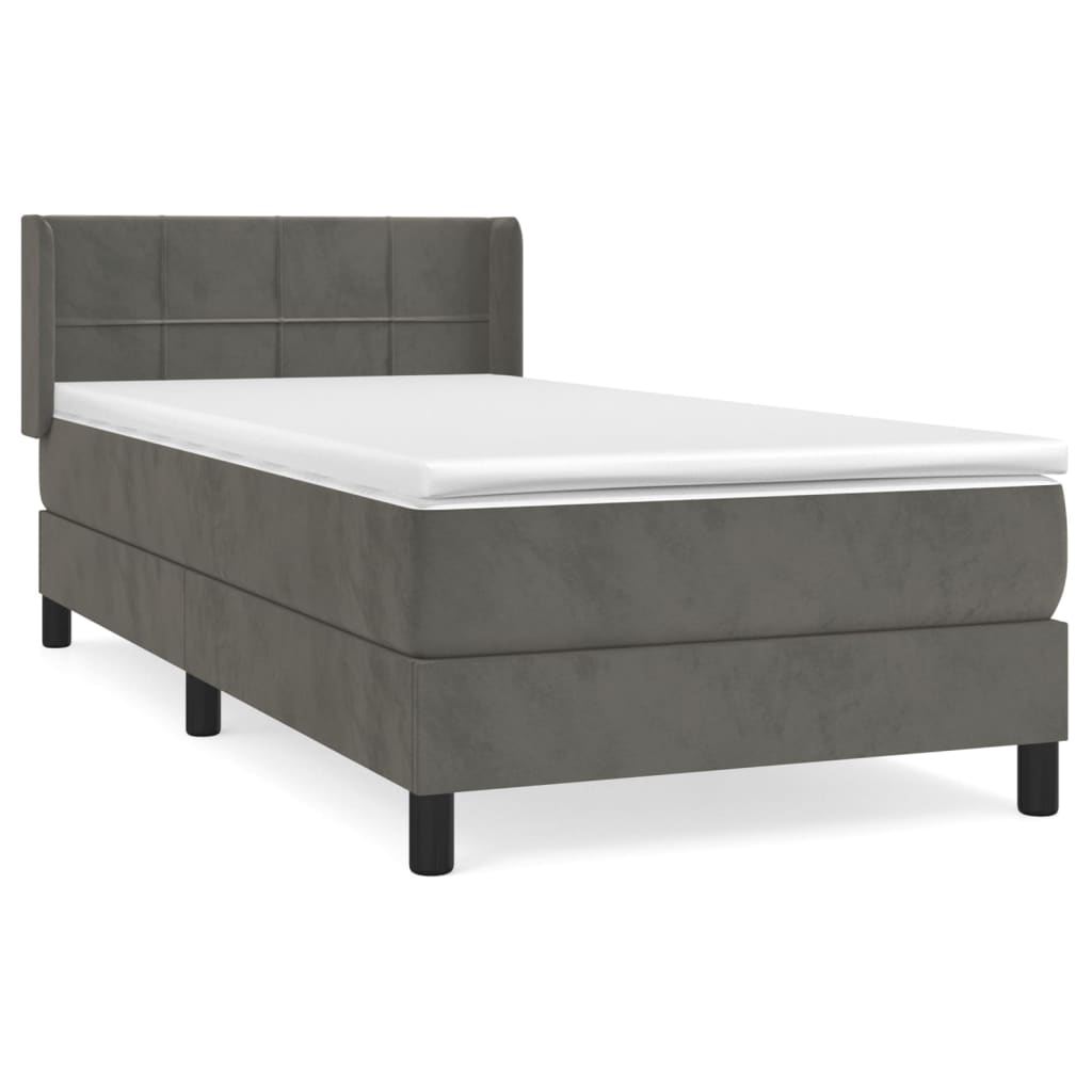 Pat box spring cu saltea, gri închis, 90x190 cm, catifea