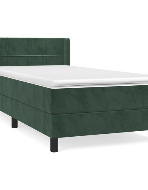 Загрузите изображение в средство просмотра галереи, Pat box spring cu saltea, verde închis, 90x200 cm, catifea
