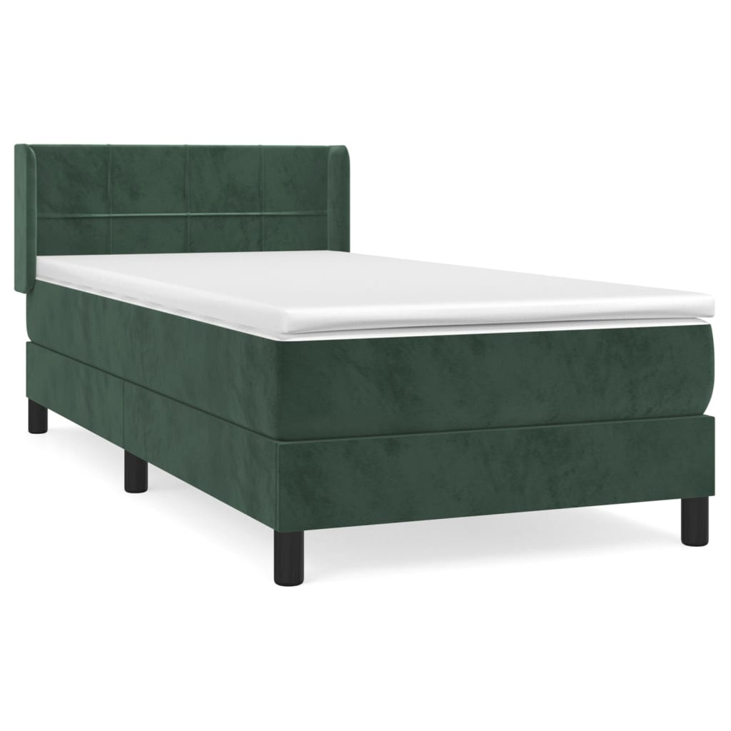 Pat box spring cu saltea, verde închis, 90x200 cm, catifea