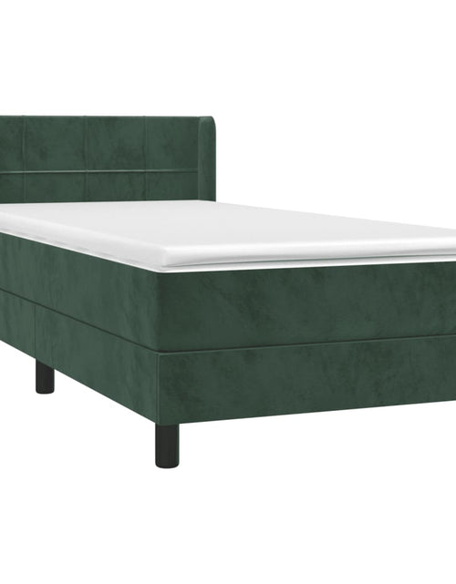 Загрузите изображение в средство просмотра галереи, Pat box spring cu saltea, verde închis, 90x200 cm, catifea
