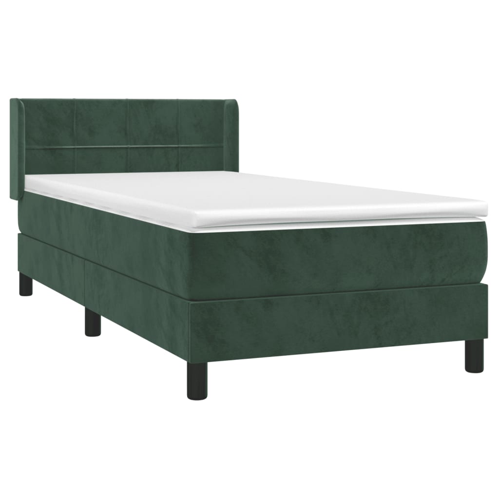 Pat box spring cu saltea, verde închis, 90x200 cm, catifea