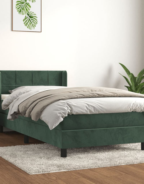 Загрузите изображение в средство просмотра галереи, Pat box spring cu saltea, verde închis, 90x200 cm, catifea
