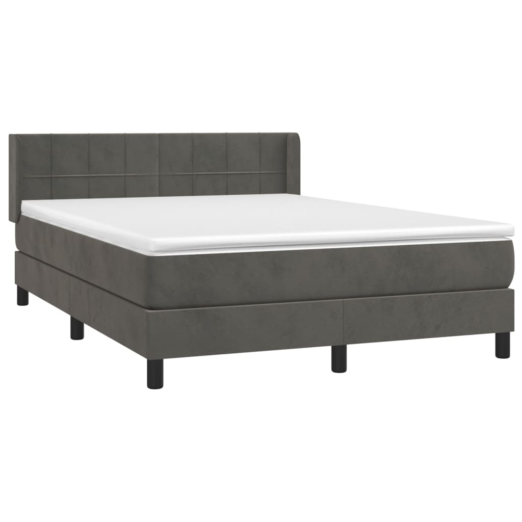 Pat box spring cu saltea, gri închis, 140x190 cm, catifea