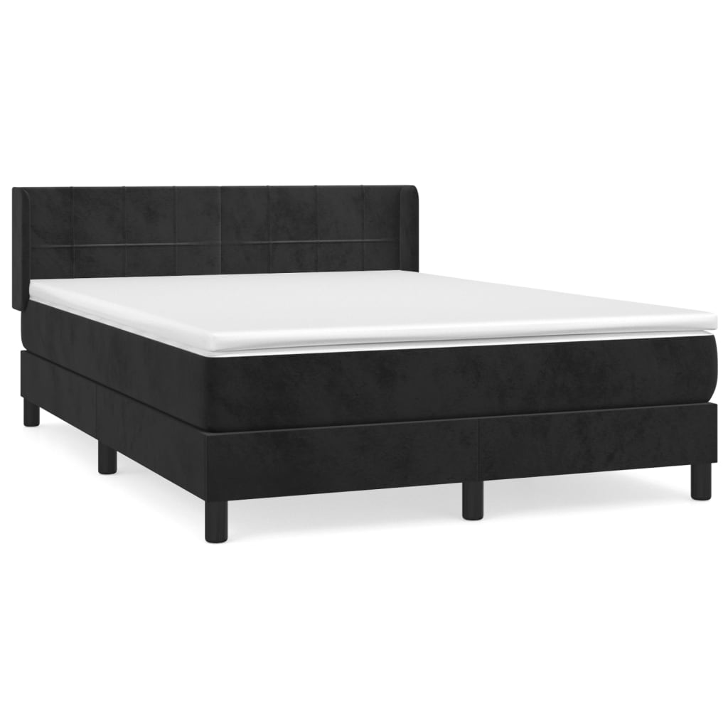 Pat box spring cu saltea, negru, 140x190 cm, catifea