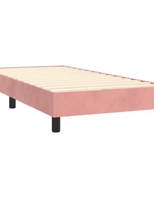 Загрузите изображение в средство просмотра галереи, Pat box spring cu saltea, roz, 80x200 cm, catifea
