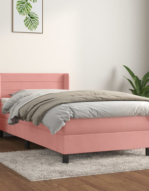 Загрузите изображение в средство просмотра галереи, Pat box spring cu saltea, roz, 80x200 cm, catifea
