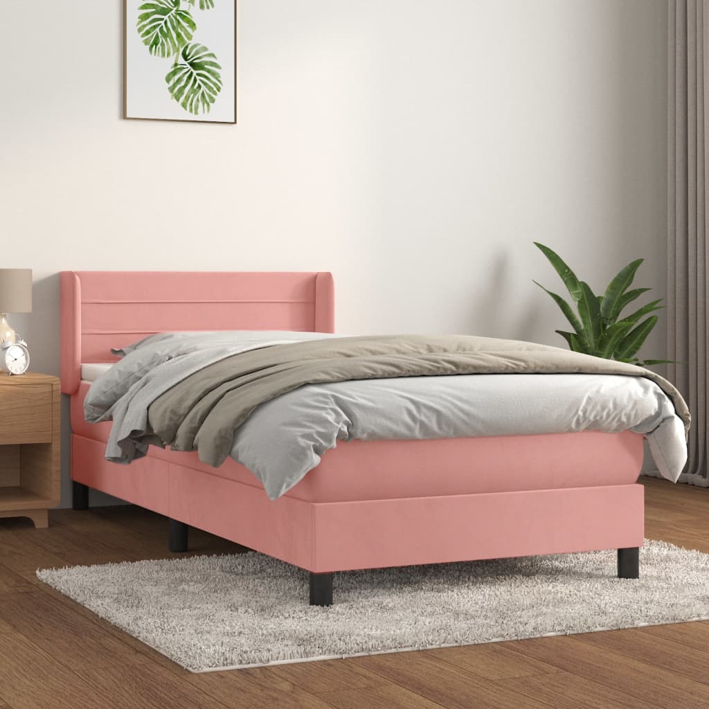 Pat box spring cu saltea, roz, 80x200 cm, catifea