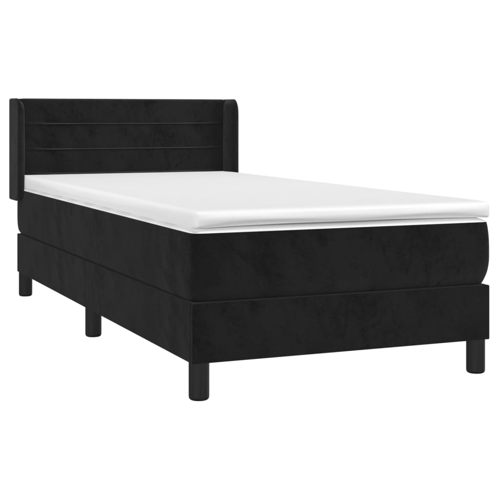 Pat box spring cu saltea, negru, 90x190 cm, catifea