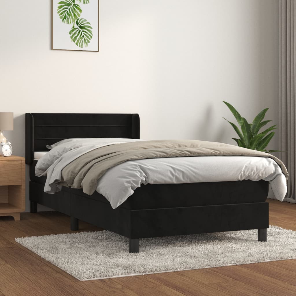 Pat box spring cu saltea, negru, 90x200 cm, catifea