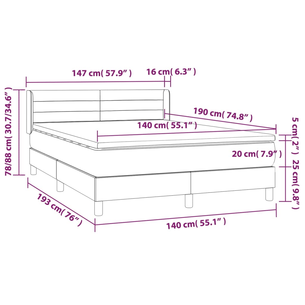 Pat box spring cu saltea, gri deschis, 140x190 cm, catifea