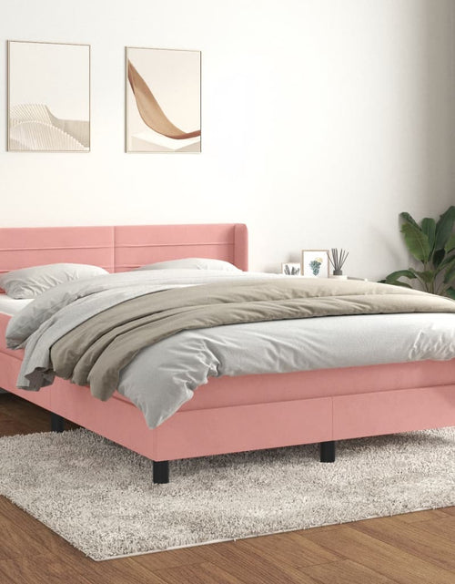 Загрузите изображение в средство просмотра галереи, Pat box spring cu saltea, roz, 140x190 cm, catifea
