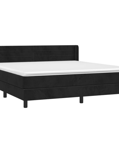 Загрузите изображение в средство просмотра галереи, Pat box spring cu saltea, negru, 160x200 cm, catifea
