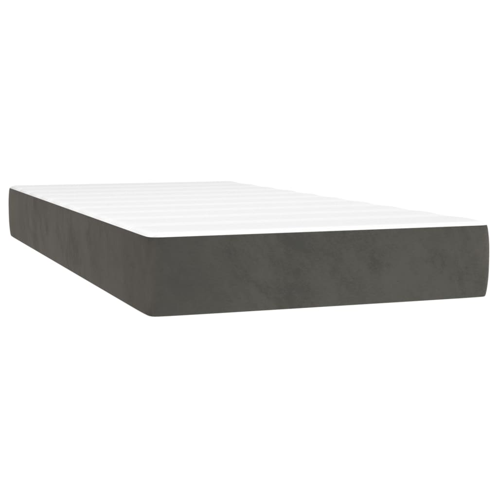 Pat box spring cu saltea, gri închis, 90x200 cm, catifea