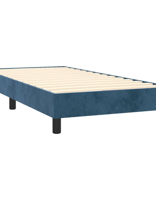 Загрузите изображение в средство просмотра галереи, Pat box spring cu saltea, albastru închis, 90x200 cm, catifea
