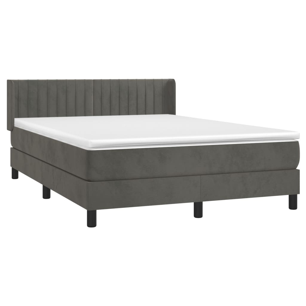 Pat box spring cu saltea, gri închis, 140x190 cm, catifea