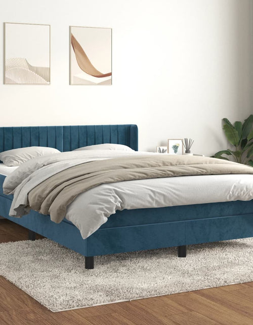 Încărcați imaginea în vizualizatorul Galerie, Pat box spring cu saltea, albastru închis, 140x190 cm, catifea
