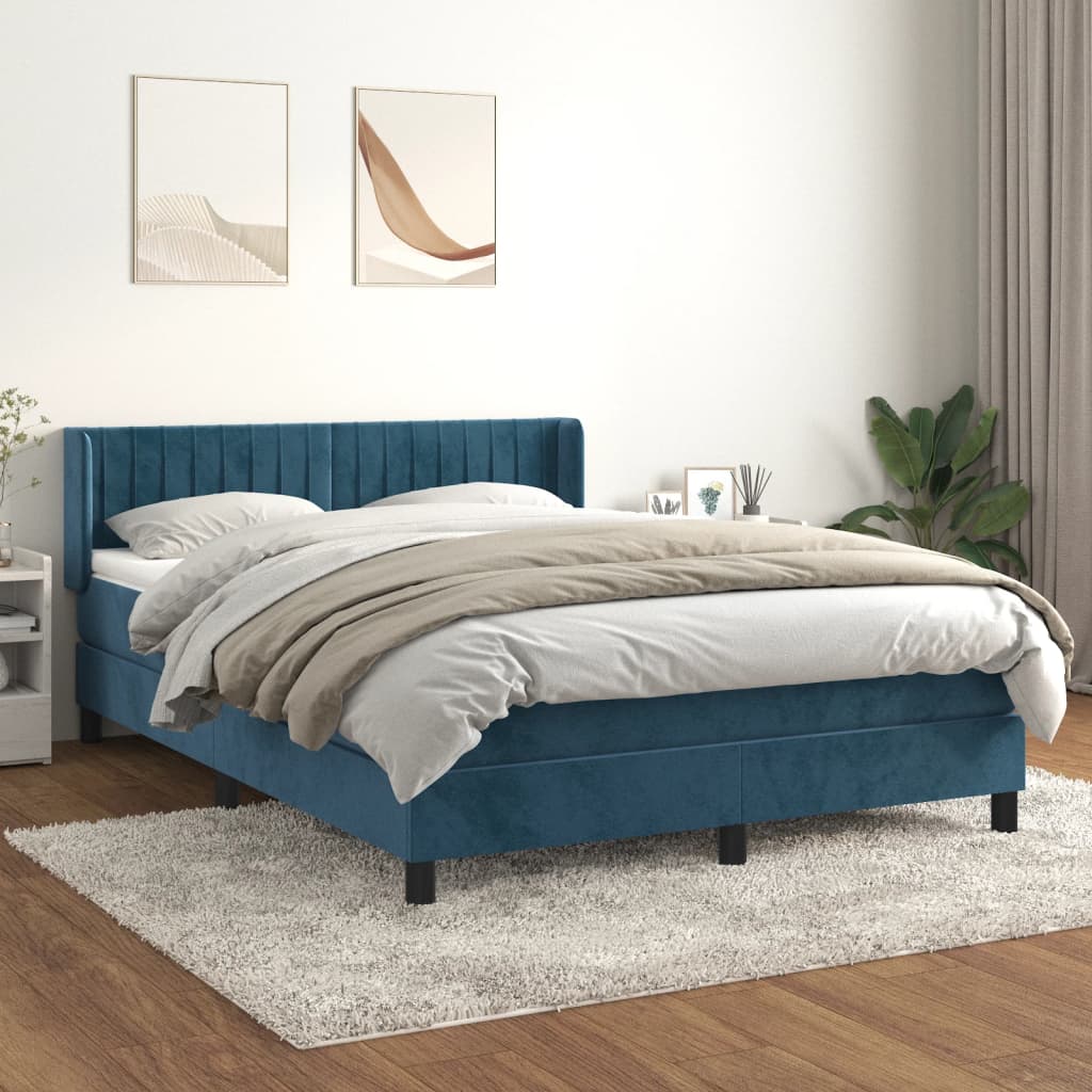 Pat box spring cu saltea, albastru închis, 140x190 cm, catifea