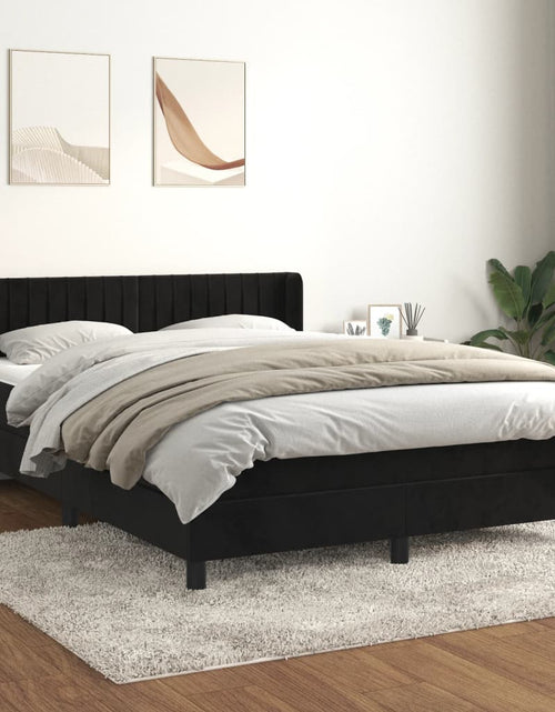 Загрузите изображение в средство просмотра галереи, Pat box spring cu saltea, negru, 140x200 cm, catifea
