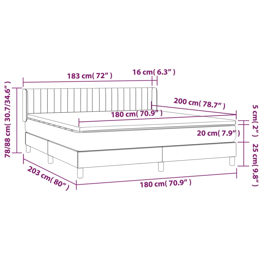 Pat box spring cu saltea, gri deschis, 180x200 cm, catifea