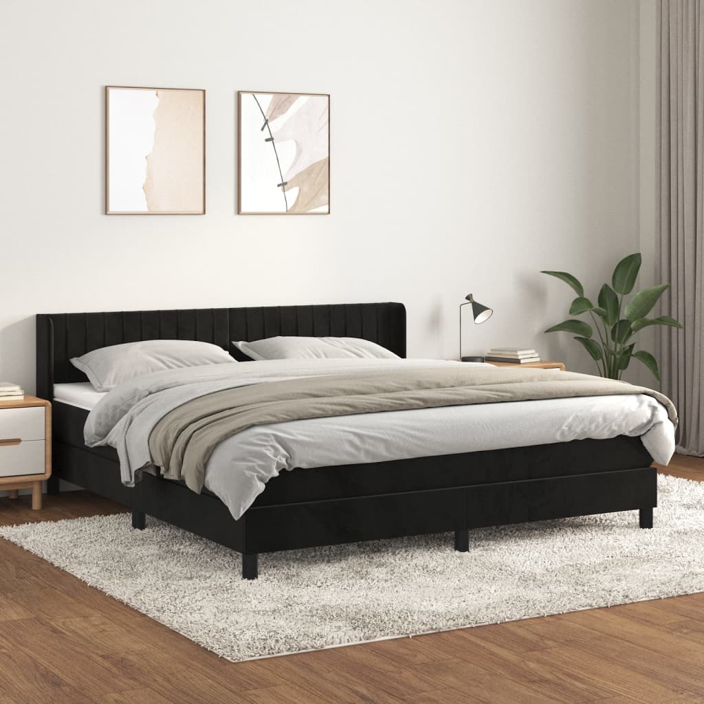 Pat box spring cu saltea, negru, 180x200 cm, catifea