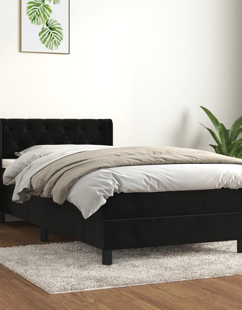 Загрузите изображение в средство просмотра галереи, Pat box spring cu saltea, negru, 80x200 cm, catifea
