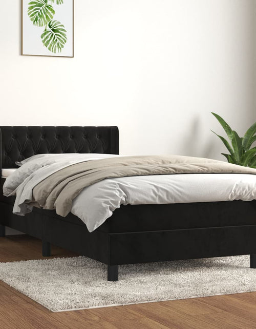 Загрузите изображение в средство просмотра галереи, Pat box spring cu saltea, negru, 90x190 cm, catifea
