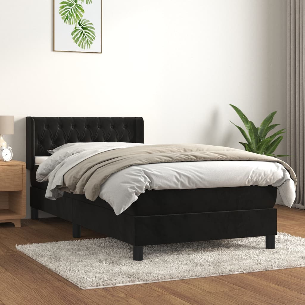 Pat box spring cu saltea, negru, 90x190 cm, catifea