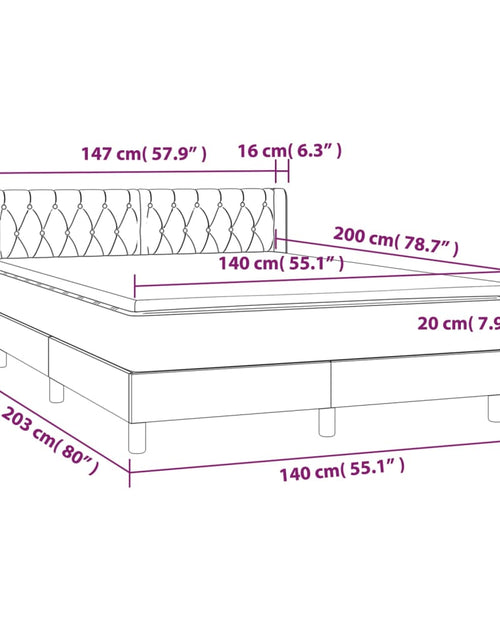 Загрузите изображение в средство просмотра галереи, Pat box spring cu saltea, gri deschis, 140x200 cm, catifea
