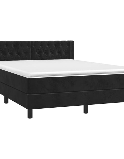 Загрузите изображение в средство просмотра галереи, Pat box spring cu saltea, negru, 140x200 cm, catifea
