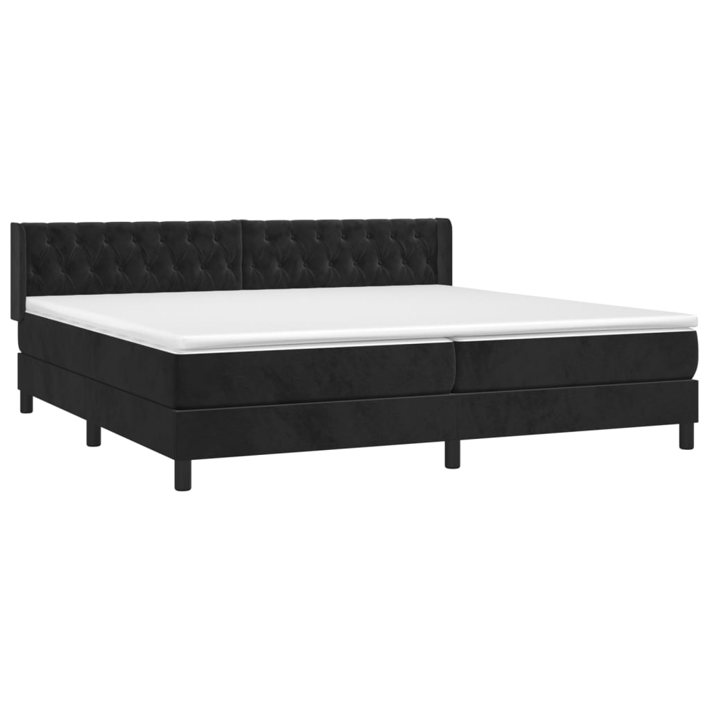 Pat box spring cu saltea, negru, 200x200 cm, catifea