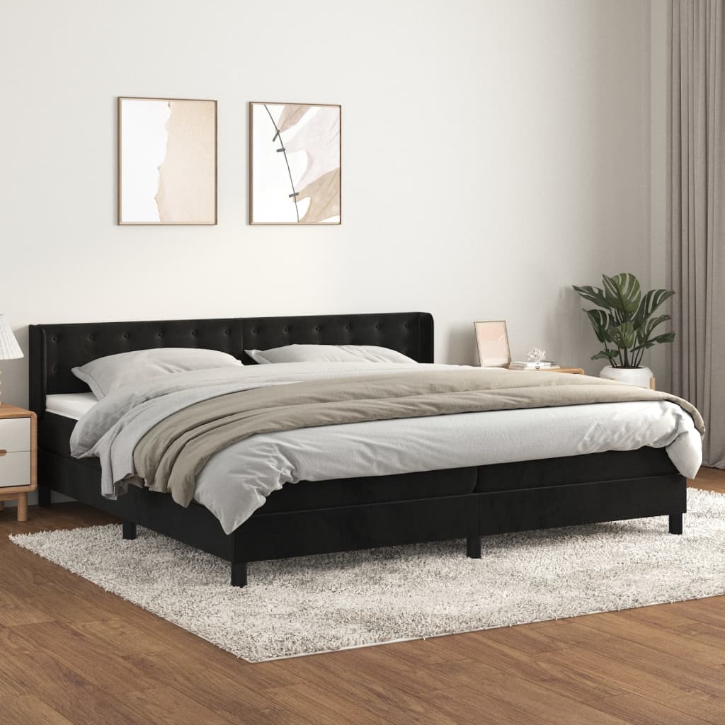 Pat box spring cu saltea, negru, 200x200 cm, catifea