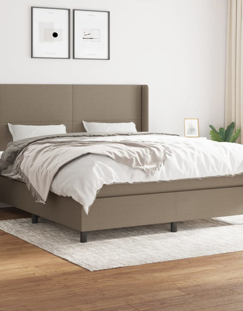 Загрузите изображение в средство просмотра галереи, Pat box spring cu saltea, gri taupe, 160x200 cm material textil
