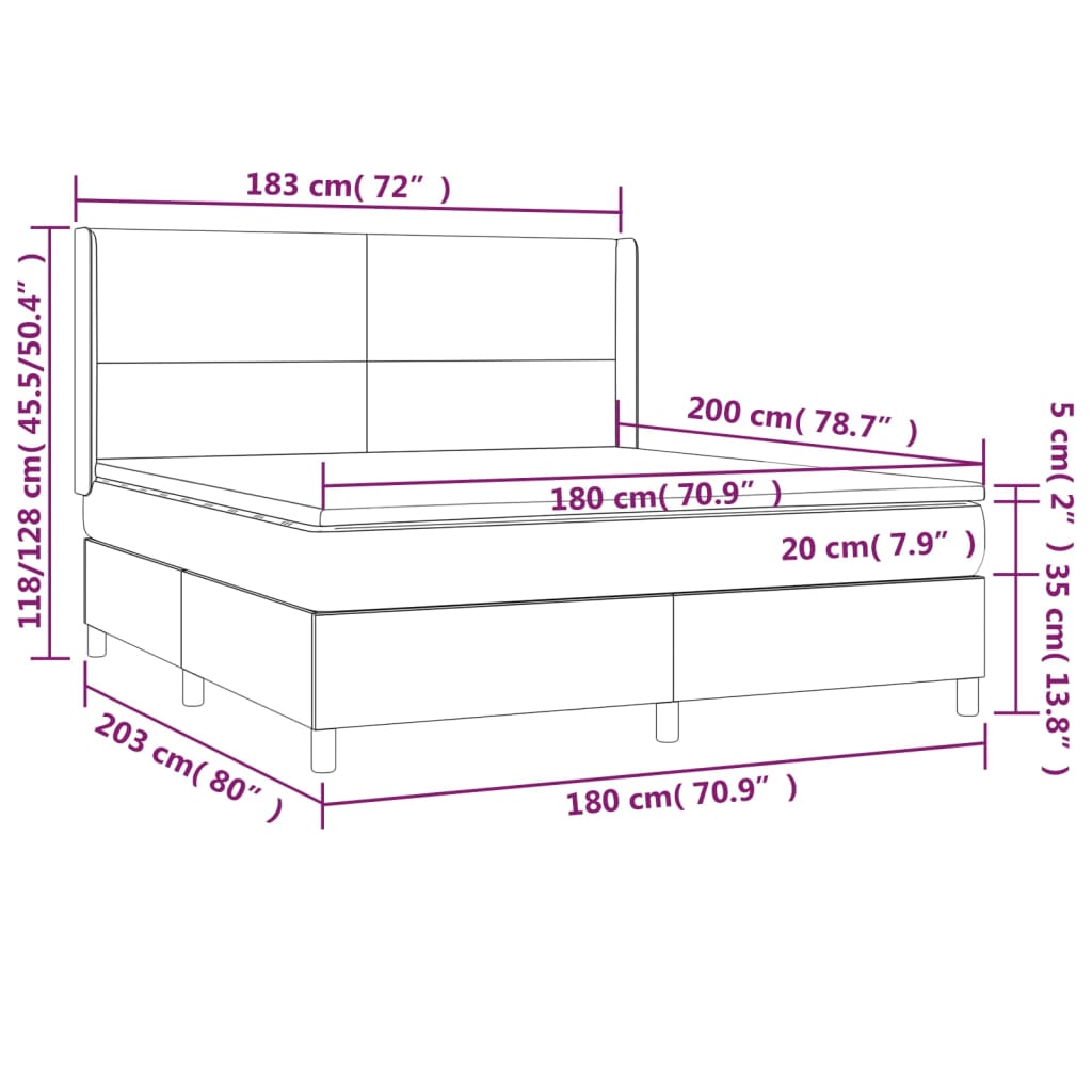 Pat box spring cu saltea, gri închis, 180x200 cm, textil