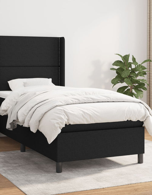 Загрузите изображение в средство просмотра галереи, Pat box spring cu saltea, negru, 90x190 cm, textil
