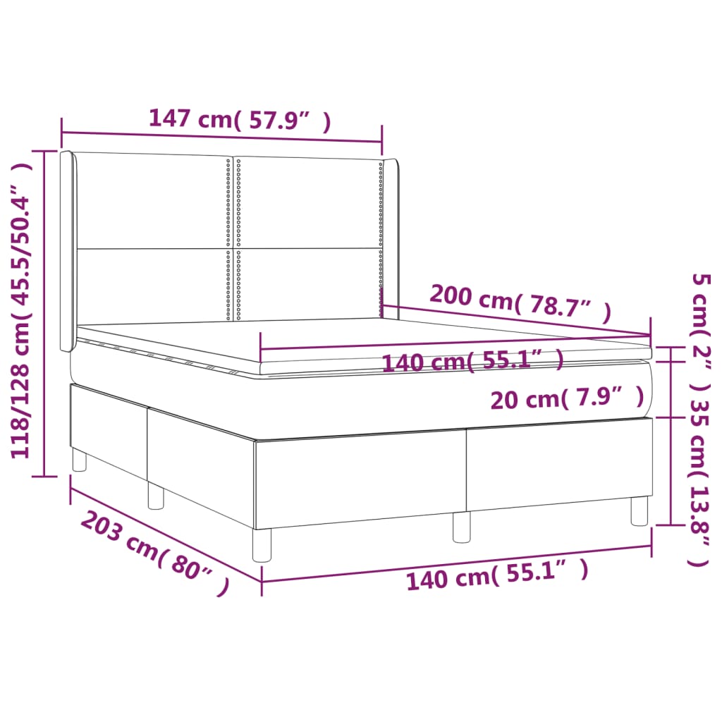 Pat box spring cu saltea, negru, 140x200 cm, textil