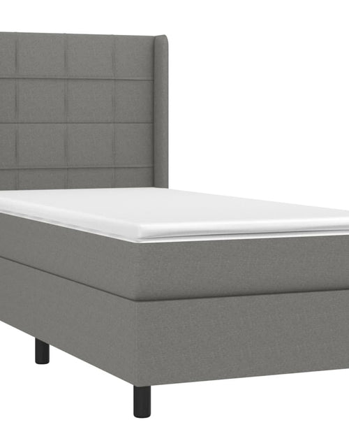 Загрузите изображение в средство просмотра галереи, Pat box spring cu saltea, gri închis, 100x200 cm, textil
